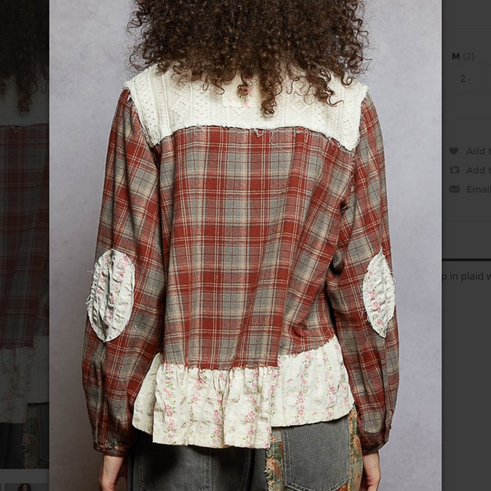 🌼 POL “ Dorothy “ POL A-Line Plaid top with Shirring Detail 42 - Picture 4 of 5